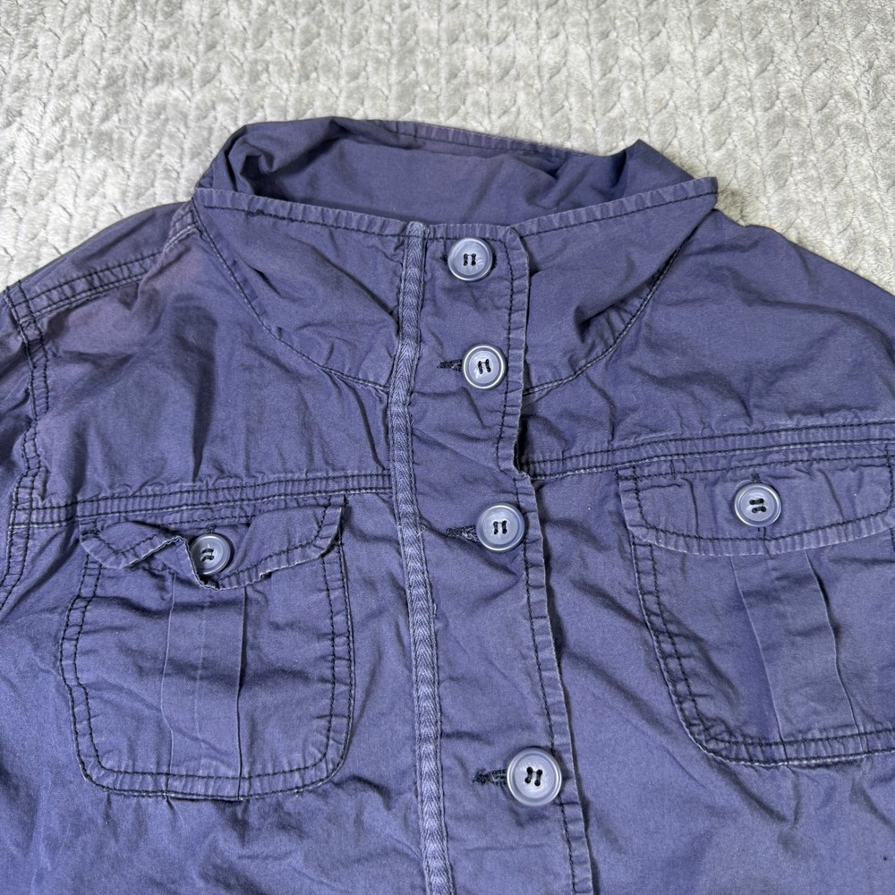 Maurices Navy Blue Utility Jacket Button Front Roll Tab Sleeve Distressed - Picture 3 of 11